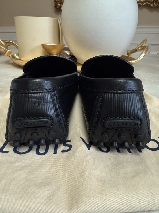 Louis Vuitton Black Leather LV Logo Slip-On Loafers - Picture 5 of 10